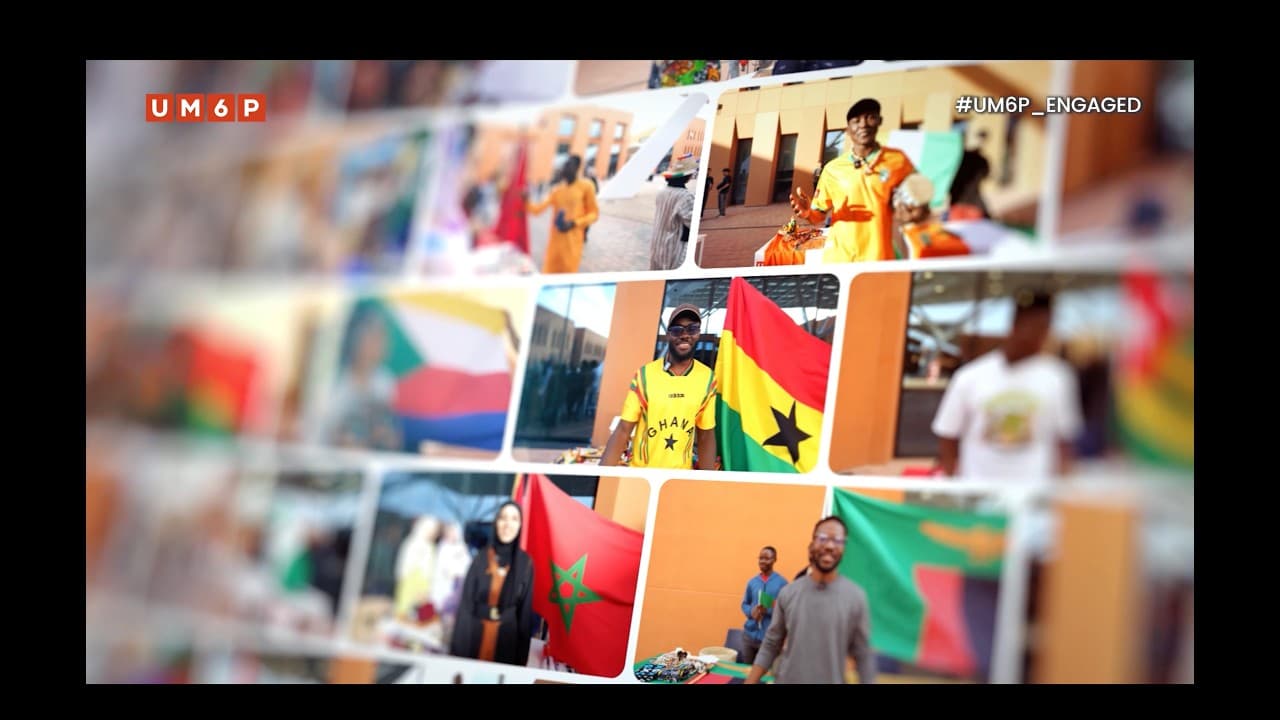 UM6P Engaged cultural diversity collage with international students and national flags