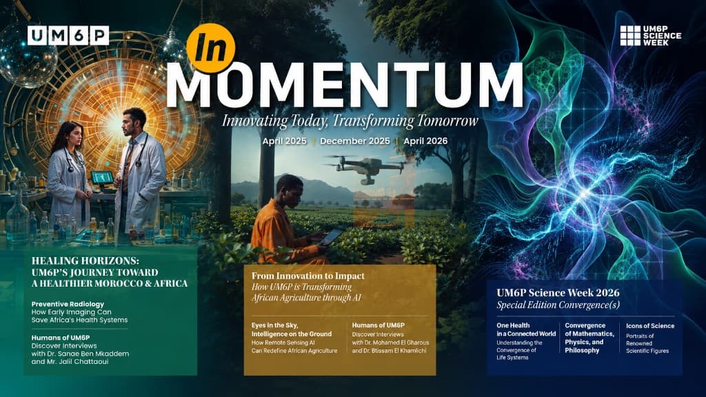 In Momentum newsletter campaign visual covering health, agriculture & AI, and Science Week 2026 themes